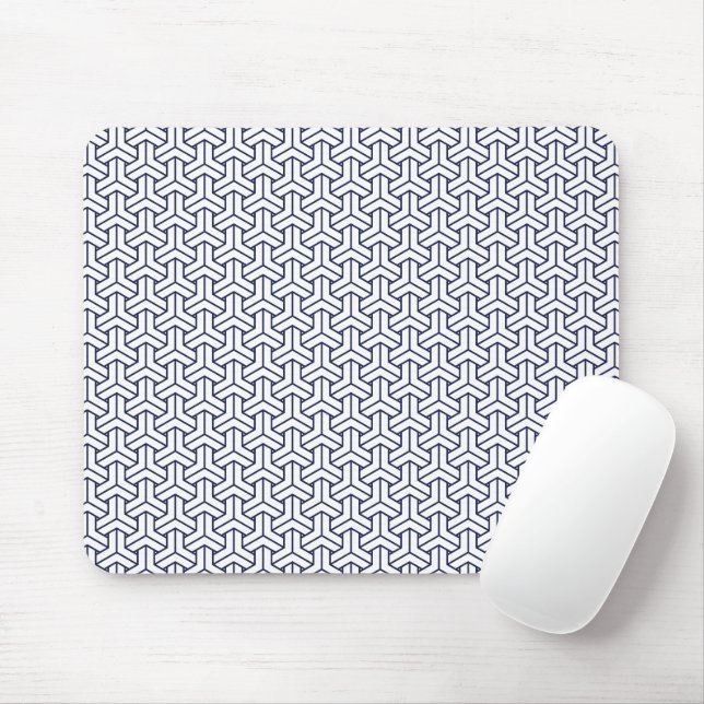 Oriental Navy Blue White Japan Bishamon Pattern Mouse Pad (With Mouse)