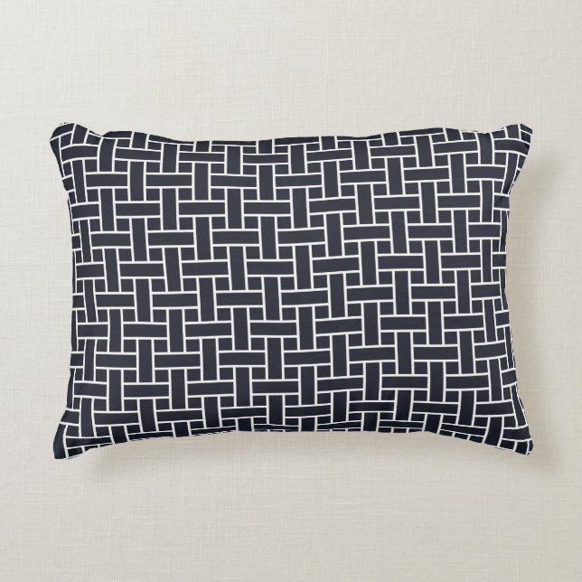 Oriental Navy Blue White Japan Weaving Pattern Decorative Cushion (Front)
