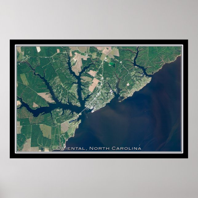 Oriental North Carolina Satellite Poster Map (Front)