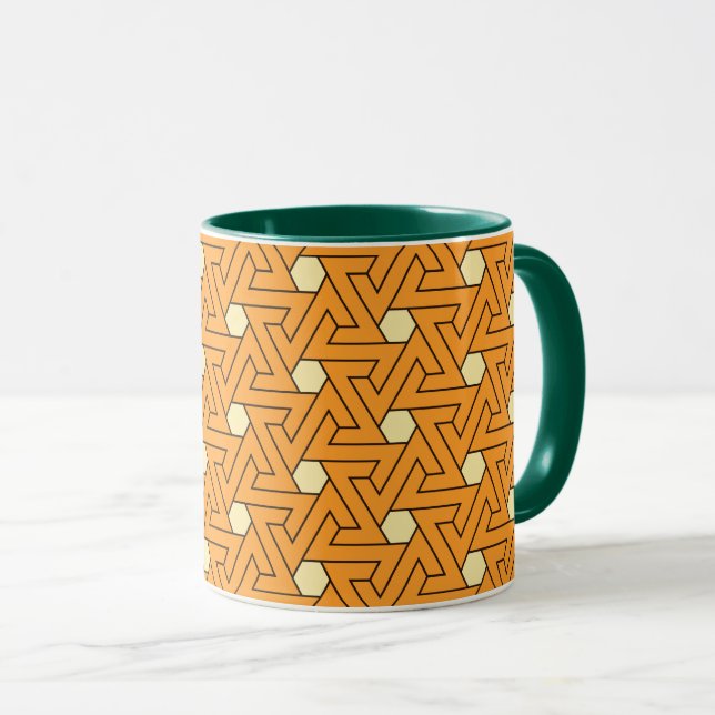 Oriental Orange Beige Hexagon Egyptian Pattern Mug (Front Right)