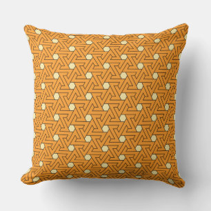 Oriental Orange Beige Triangle Spirals Egyptian Cushion
