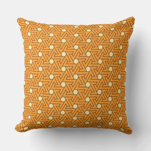 Oriental Orange Beige Triangle Spirals Egyptian Cushion (Front)