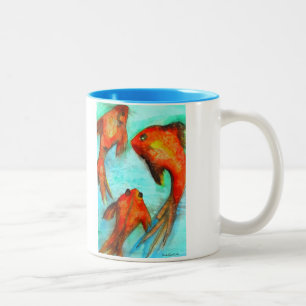 Oriental orange goldfish watercolor original art Two-Tone coffee mug