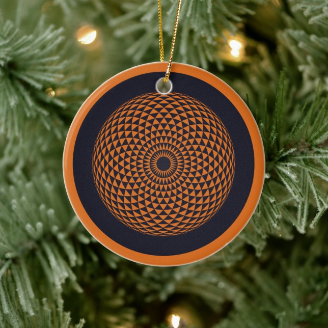 Oriental Orange Grey Mandala Geometric Vector Art Ceramic Ornament (Tree)