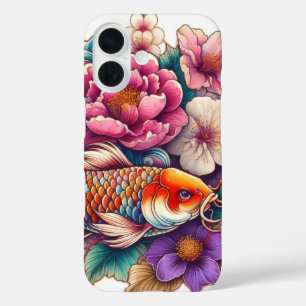 Oriental orange koi and pink sakura flower tattoo iPhone 16 case