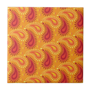 Oriental Orange Persian Paisley Pattern Ceramic Tile