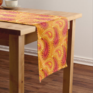 Oriental Orange Persian Paisley Pattern Short Table Runner