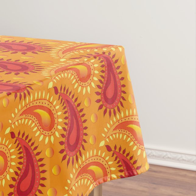 Oriental Orange Persian Paisley Pattern Tablecloth (In Situ)