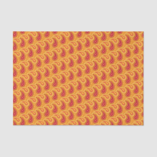 Oriental Orange Persian Paisley Pattern Tissue Paper (Front)
