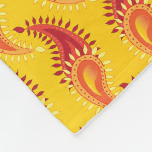Oriental Orange Twin flame Persian Paisley Pattern Fleece Blanket