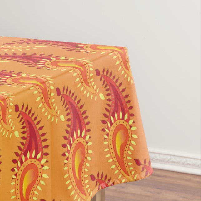 Oriental Orange Twin flame Persian Paisley Pattern Tablecloth (In Situ)