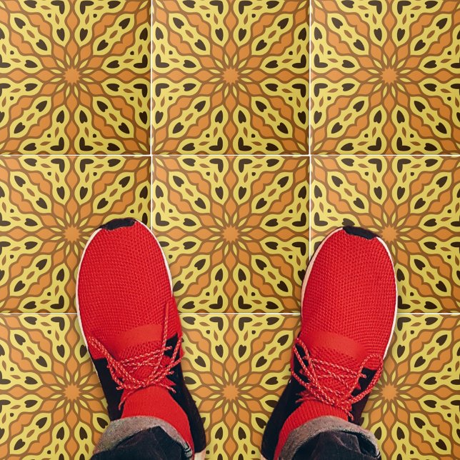 Oriental Orange & Yellow Ochre Geometric Pattern Ceramic Tile (Creator Uploaded)