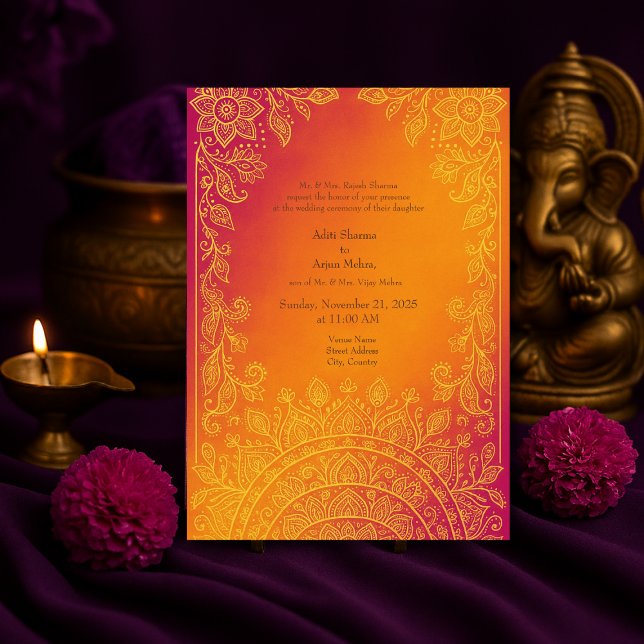 oriental orange yellow Sunset Mandala Wedding Invitation (Creator Uploaded)