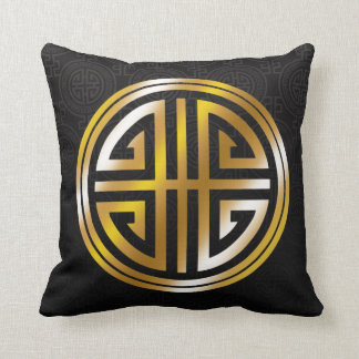 Oriental Ornamental Long Life Symbol | black gold Cushion