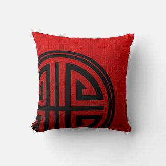 Oriental Ornamental Long Life Symbol | red black Cushion