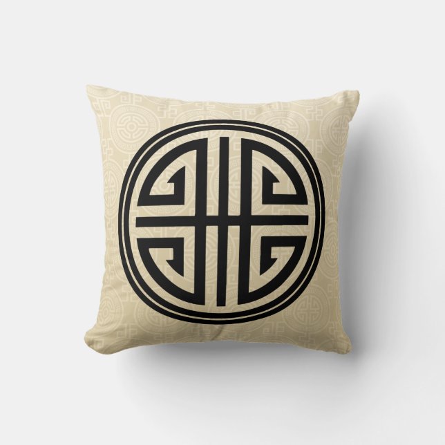 Oriental Ornamental Long Life Symbol | wheat black Cushion (Front)