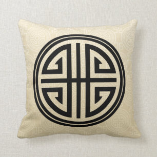 Oriental Ornamental Long Life Symbol   wheat black Cushion