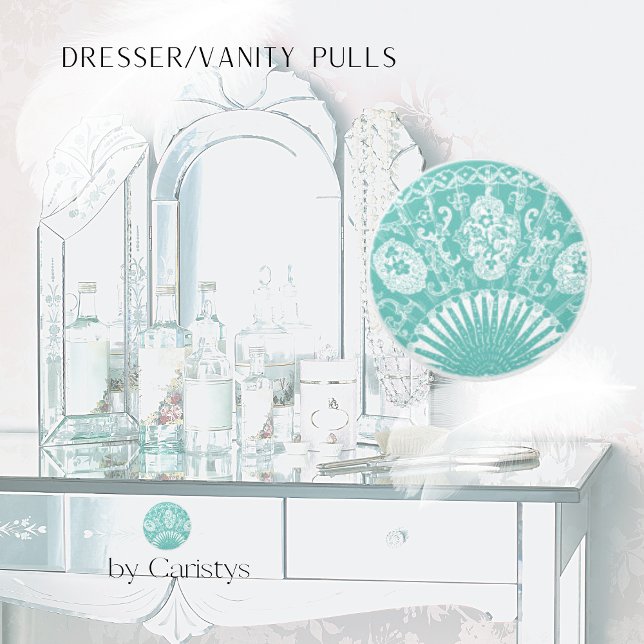 Oriental Ornate Teal & White Ceramic Knob (Creator Uploaded)