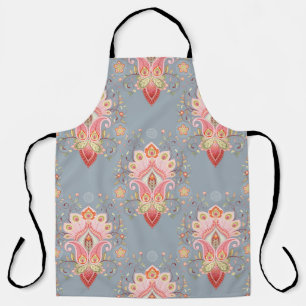 Oriental Paisley Peacock Feather Background Apron