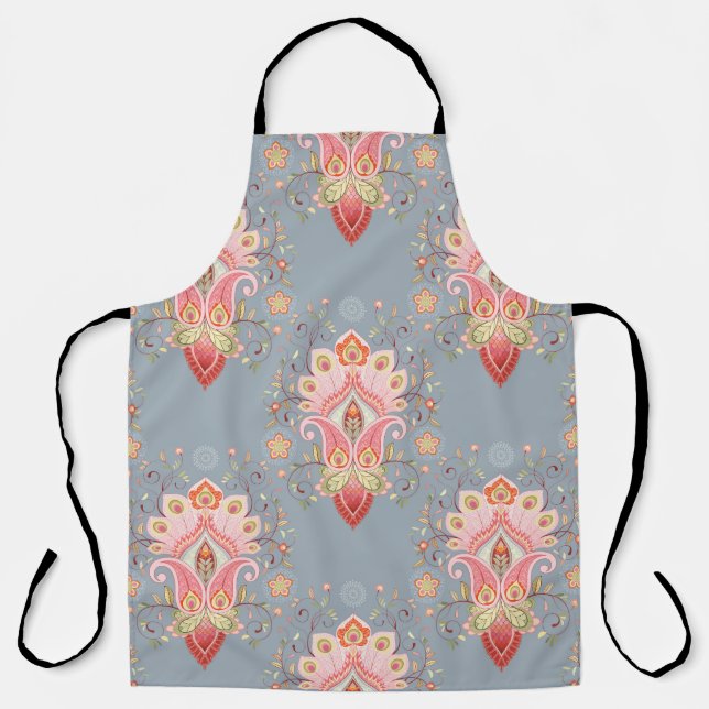 Oriental Paisley Peacock Feather Background Apron (Front)