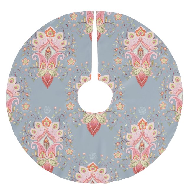 Oriental Paisley Peacock Feather Background Brushed Polyester Tree Skirt (Front)
