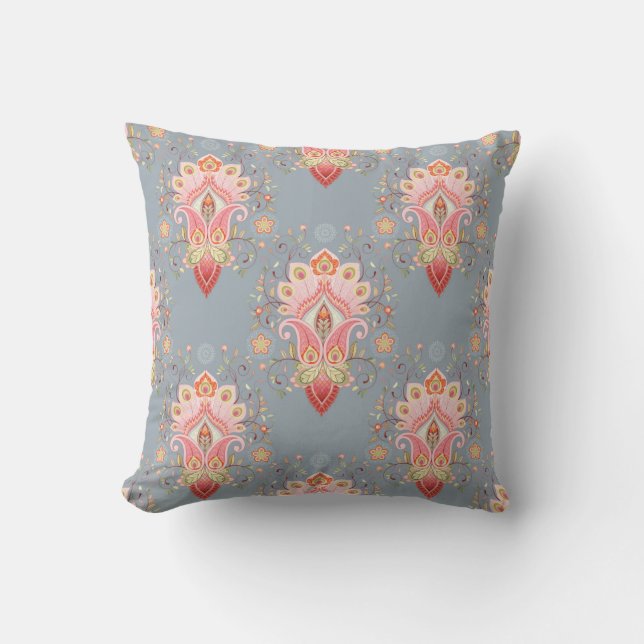 Oriental Paisley Peacock Feather Background Cushion (Front)