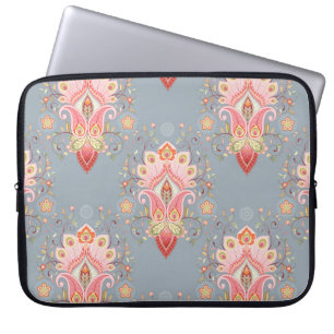 Oriental Paisley Peacock Feather Background Laptop Sleeve