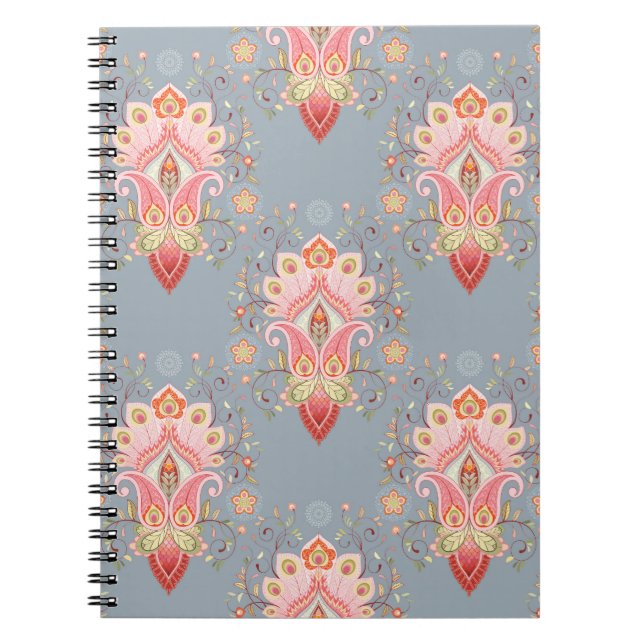 Oriental Paisley Peacock Feather Background Notebook (Front)
