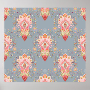 Oriental Paisley Peacock Feather Background Poster