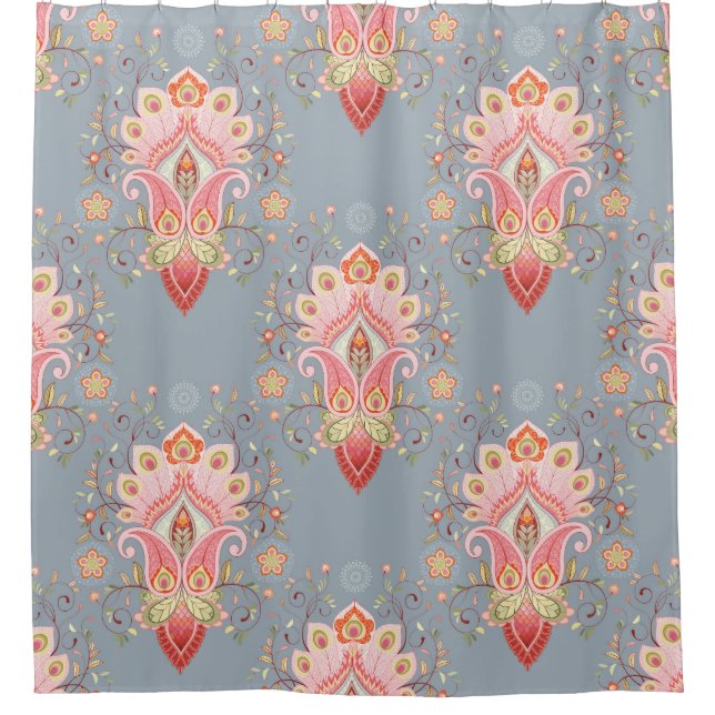 Oriental Paisley Peacock Feather Background Shower Curtain (Front)