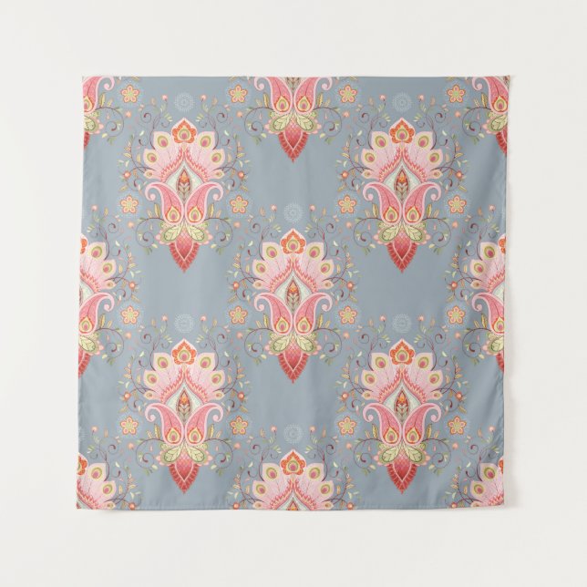 Oriental Paisley Peacock Feather Background Tapestry (Front)