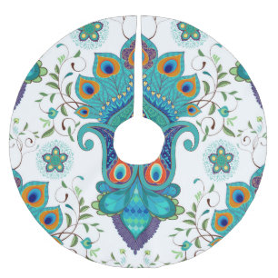 Oriental paisley, peacock feather pattern. brushed polyester tree skirt