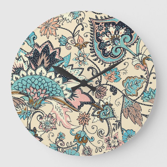 Oriental Paisley: Stylised Textile Elegance. Large Clock (Front)