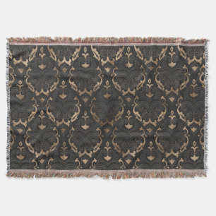 Oriental Pattern - Black Leather and gold Throw Blanket
