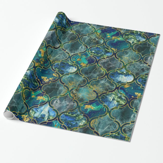 Oriental Pattern with Marble and gold Wrapping Paper (Unrolled)