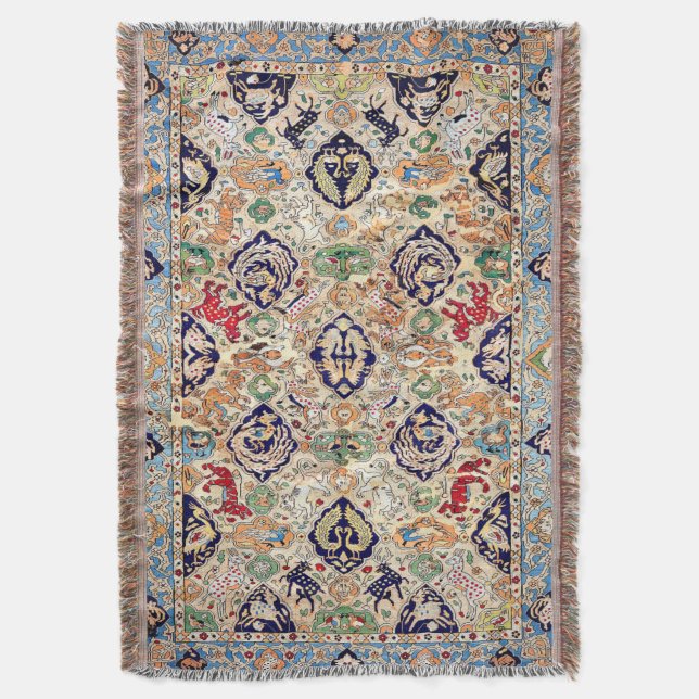 Oriental Persian Antique Tapestry Print Throw Blanket (Front Vertical)