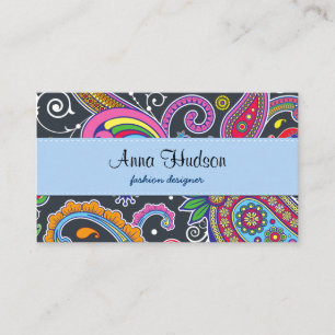 Oriental Persian Paisley - Green Pink Blue Yellow Business Card