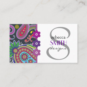 Oriental Persian Paisley - Green Pink Blue Yellow Business Card