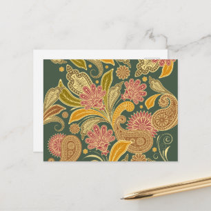 Oriental Persian Paisley - Green Yellow Red Postcard