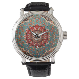 Oriental Persian Pattern Red Cream Blue Watch