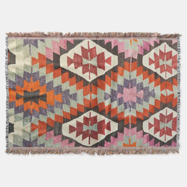Oriental  Persian Turkish Kilim Carpet Throw Blanket (Front)