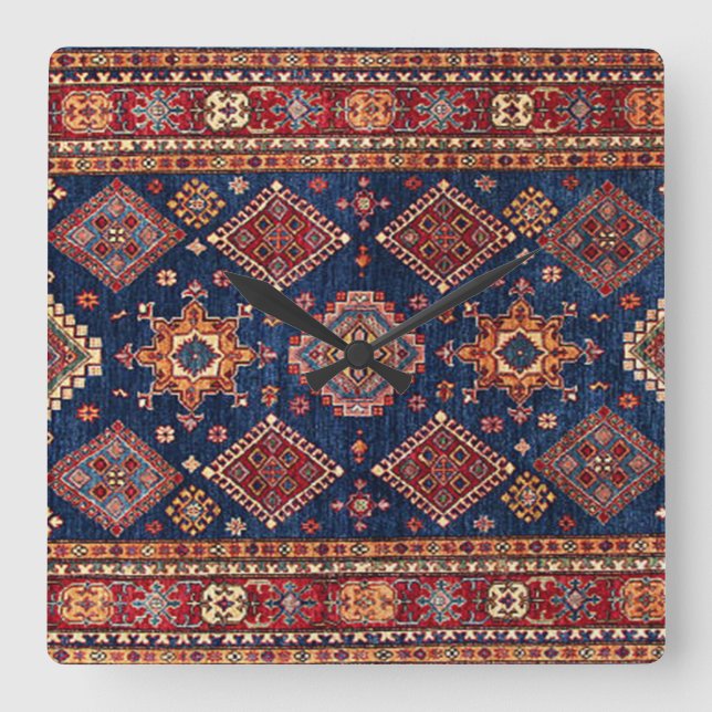 Oriental Persian Turkish Pattern Rug Square Wall Clock (Front)