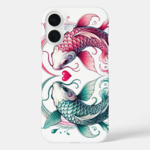 Oriental pink and teal love heart koi tattoo  Case