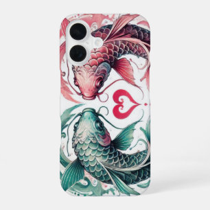 Oriental pink and teal love heart koi tattoo  Case