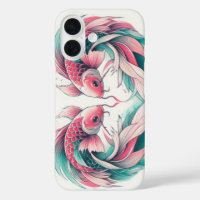 Oriental pink and teal love heart koi tattoo  Case
