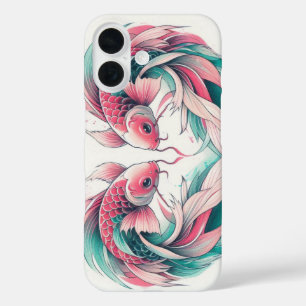 Oriental pink and teal love heart koi tattoo  Case