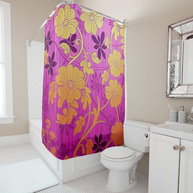 Oriental Pink Golden Pattern - Shower Curtain (In Situ)