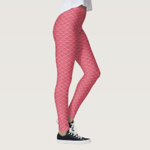 Oriental Pink Sakura Koinobori Fish Scale Pattern Leggings