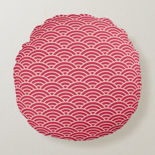 Oriental Pink Sakura Koinobori Fish Scale Pattern Round Cushion (Front)