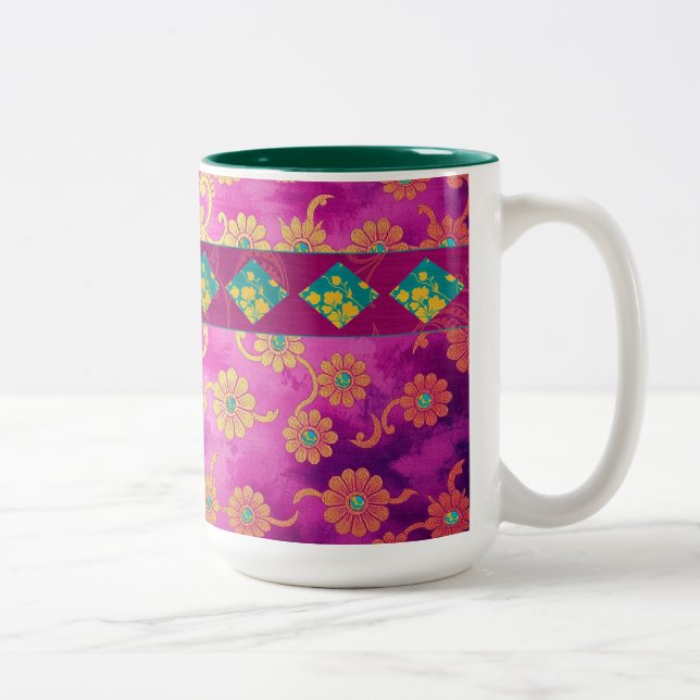 ORIENTAL Pink Turquoise Floral - Mug, Cup (Right)